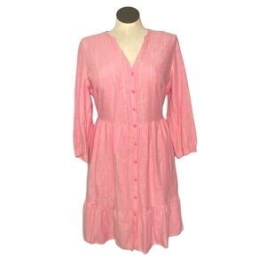 Women's waist defined striped pink cotton button down dress size X large